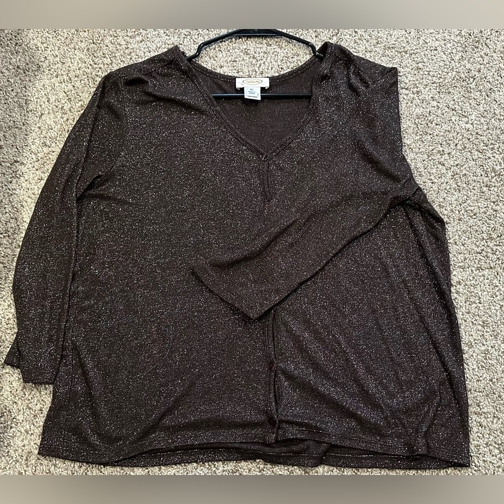 Talbots Black & Silver Metallic Thread Cardigan